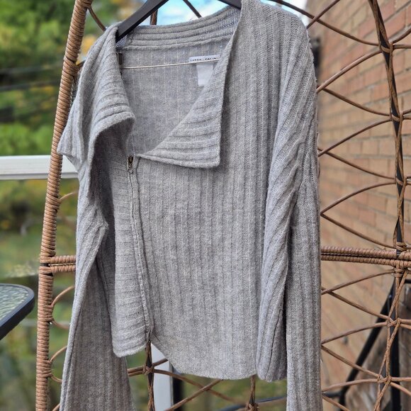 Sarah Pacini Unique Gray Asymmetric Zipped Cardigan - Picture 2 of 8
